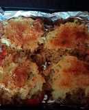 Pimiento rojo relleno de patatas y carne