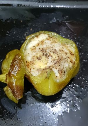A picture of Baked egg in the bell pepper!.