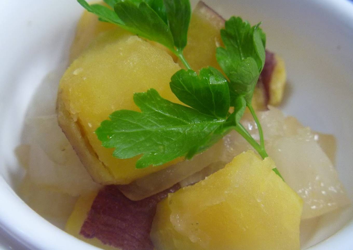 Macrobiotic fried sweet onion: mashed potatoes