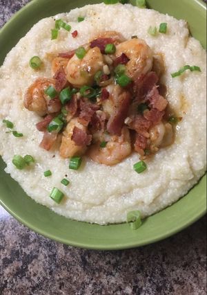 A picture of Hennessy Shrimp and Grits.