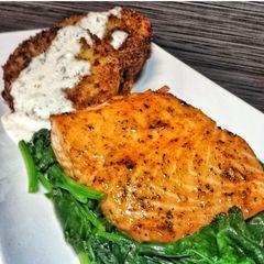 Salmon with Spicy Maple Brown Sugar Glaze A picture of Salmon with Spicy Maple Brown Sugar Glaze.