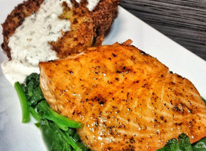 A picture of Salmon with Spicy Maple Brown Sugar Glaze.