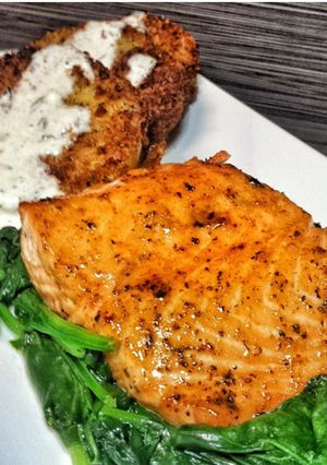 A picture of Salmon with Spicy Maple Brown Sugar Glaze.