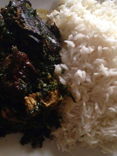 A picture of BASMATI RICE with local vegetable sauce.