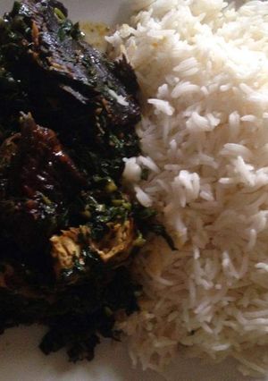 A picture of BASMATI RICE with local vegetable sauce.
