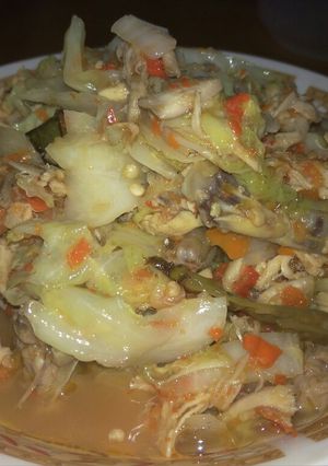 Foto resep Kol sawi putih dan ayam suwir Kuah Pedas