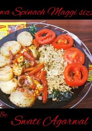 A picture of Tawa spinach Maggi sizzler.