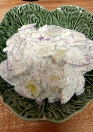A picture of Cucumber Salad in Dill Sour Cream Sauce.