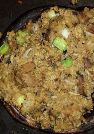 A picture of Bread Crumb Stuffed Portobello Mushrooms.