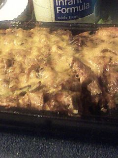 A picture of BBQ CHEDDAR CHICKEN CASSEROLE OVER CORNBREAD.