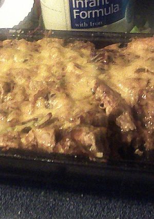 A picture of BBQ CHEDDAR CHICKEN CASSEROLE OVER CORNBREAD.