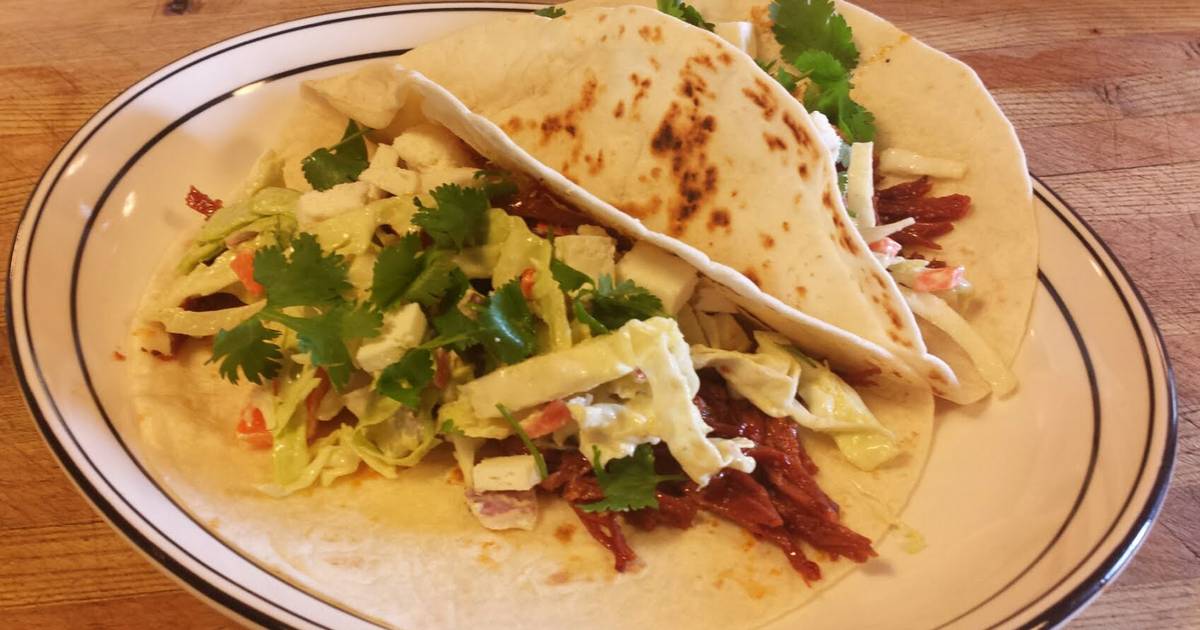 Spicy Corned Beef Tacos with an Avocado Dressing Coleslaw Recipe by