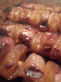 A picture of Bacon Sausage Apricot Kabobs.