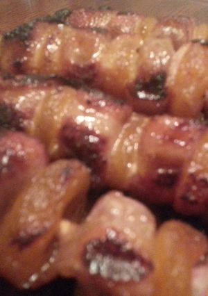 A picture of Bacon Sausage Apricot Kabobs.