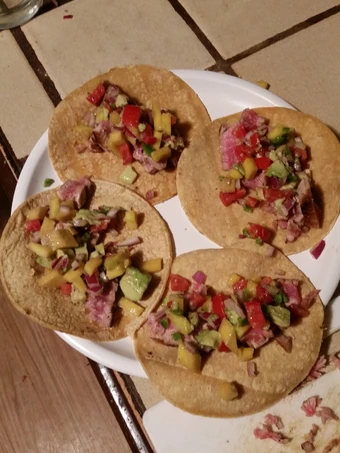 Easy Steps to Make Recipe Seared Ahi Tacos with Mango-Avo Salsa that is Really Delicious, Can Spoil the Tongue}