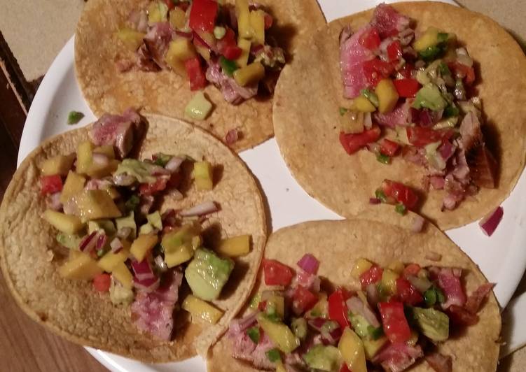 Seared Ahi Tacos with Mango-Avo Salsa