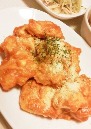 A picture of Chicken Breast Meat with Mayo Chili Sauce and Cheese.