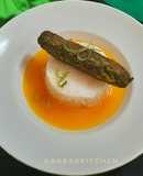 Hara Bhara Kebab served with Rice and Carrot-Orange broth