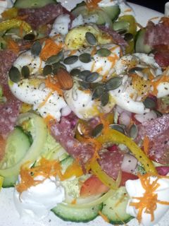 A picture of Kerry's Summer egg & salami green salad.
