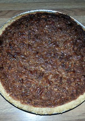 A picture of Black bottom bourbon pecan pie.