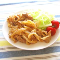 A picture of Stir-Fried Pork and Onion with Ginger and Ponzu Sauce.