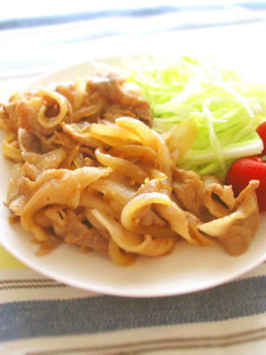 A picture of Stir-Fried Pork and Onion with Ginger and Ponzu Sauce.