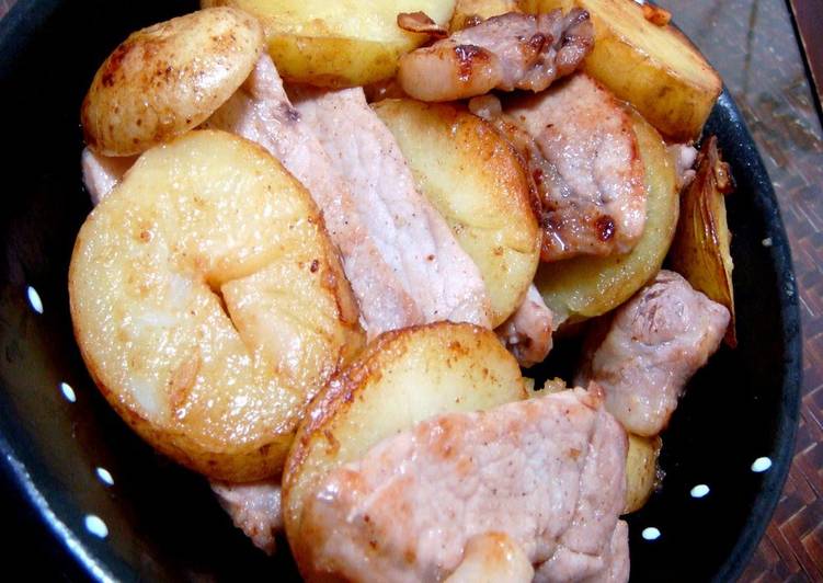 Steps to Make Speedy New Potatoes and Pork with Rich Butter Soy Sauce