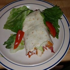 A picture of Kim's chicken bacon wrap.