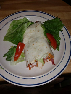A picture of Kim's chicken bacon wrap.
