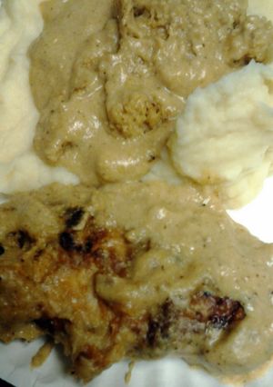 A picture of skunks smothered porkchops.