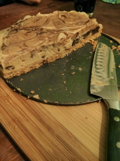 A picture of No-Bake Peanut Butter and Chocolate Marbled Cheesecake.