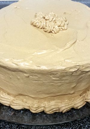 A picture of Cocoa Medallion Cake (a Hershey Recipe) & Whipped Chocolate Frosting.
