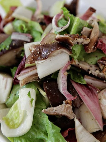 Easy Ways Make Recipes Mixed Endives, Roasted Shiitake Mushrooms, Toasted Pecans, Red Grapes with Aged Goat Cheese Crostini the  Makes Drooling Appealing.