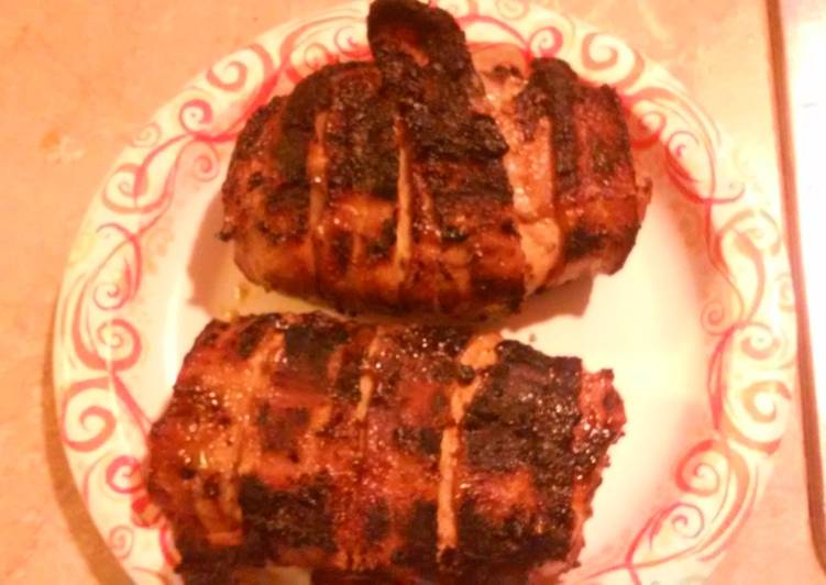Easiest Way to Make Delish Bacon wrapped stuffed Pork chops
