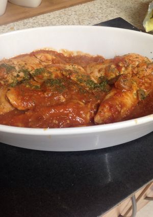 A picture of My Tomato Garlic and Onion Chicken in Wine Sauce 😀💚.