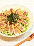 Tuna Tataki and Mizuna Salad with Garlic-Miso Dressing