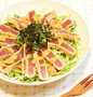 Easy Way Make Recipe Tuna Tataki and Mizuna Salad with Garlic-Miso Dressing that is Really Delicious, Can Spoil the Tongue}