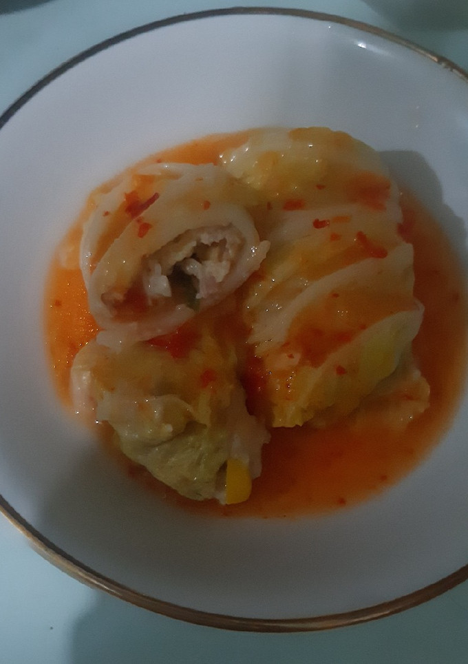 Foto resep Sawi gulung kuah pedas