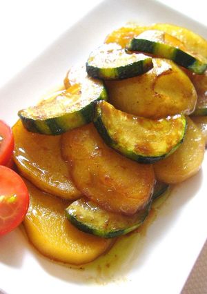 A picture of Zucchini and Potatoes Marinated in Soy Sauce.