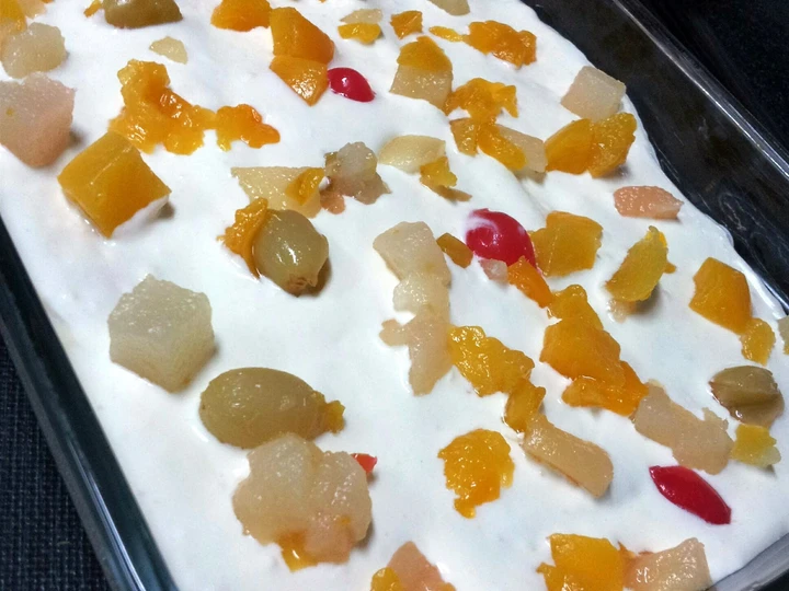 Easy Way Prepare Pam's Biscuit dessert in cream and fruitcocktail... the Delicious Makes you drool