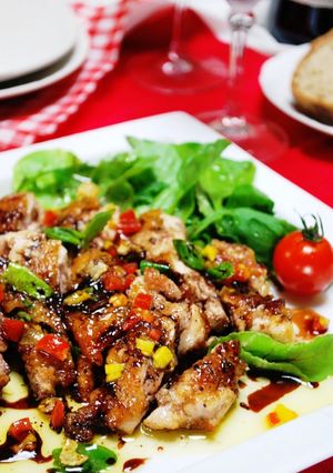 A picture of Pan-Fried Chicken Thighs with Balsamic Sauce.