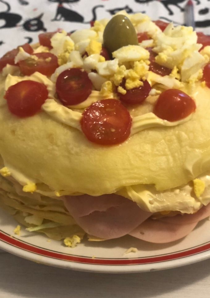 Una foto de Torre de panqueques salados de verdura 🥞