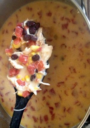 A picture of Cheesy Tortilla Soup.