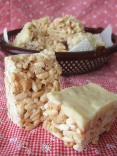 A picture of Rice Cereal Bars with Peanut Butter.