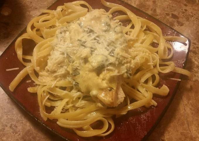 Spinach Artichoke Chicken with fettuccine