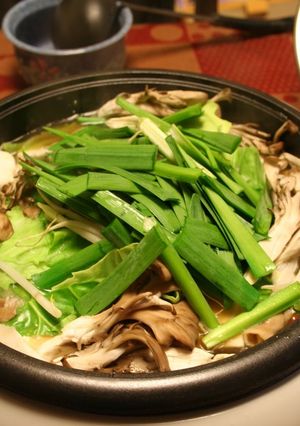 A picture of A Famous Hakata Speciality - The Soup is Yummy! Motsu Nabe (offal hotpot).