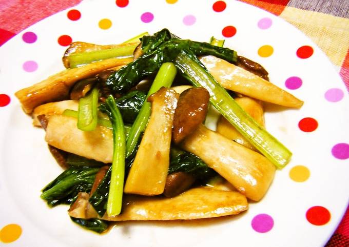 Komatsuna and King Oyster Mushrooms Sautéed in Oyster Sauce and Mayonnaise