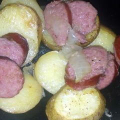 potatoes and sausage A picture of potatoes and sausage.