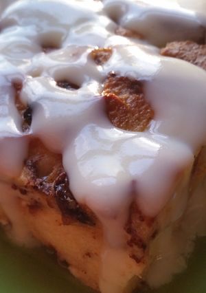 A picture of Bread Pudding with Rum Sauce.