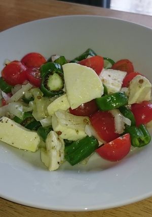 A picture of Padron and Tomato Salad.